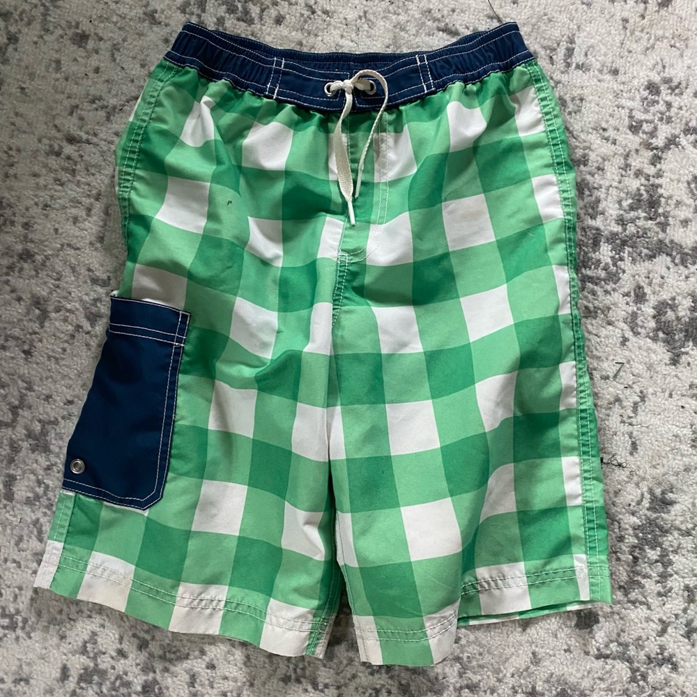 Hanna Andersson sz 130 green and white checked swim trunks